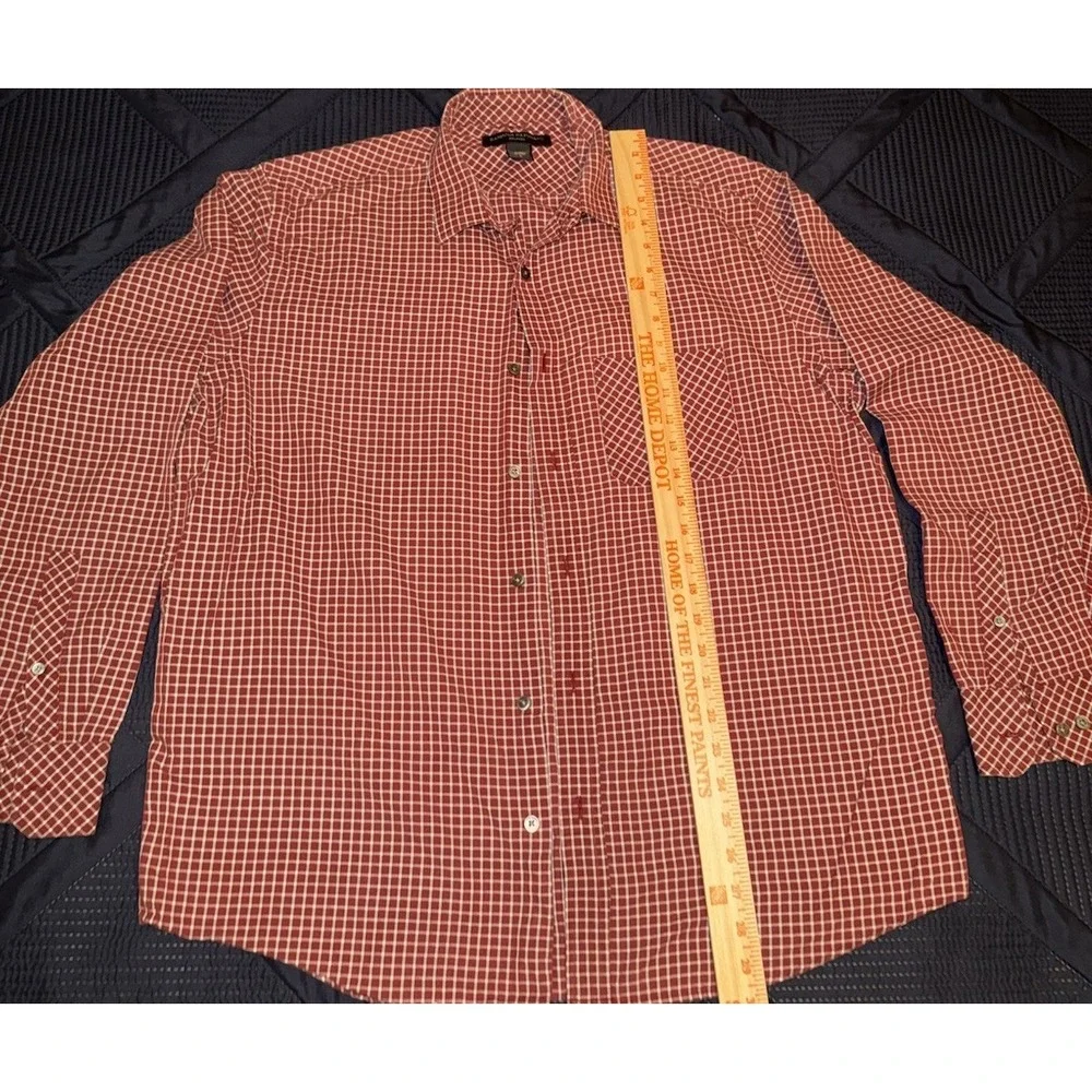 Banana Republic Shirt Mens Size Large Burgundy Check Plaid Button Up Relaxed Fit